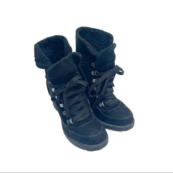 Jellypop Women's Winter Ankle Booties Black Suede Lace Up Chunky Rubber Heel 7.5 - Picture 4 of 9